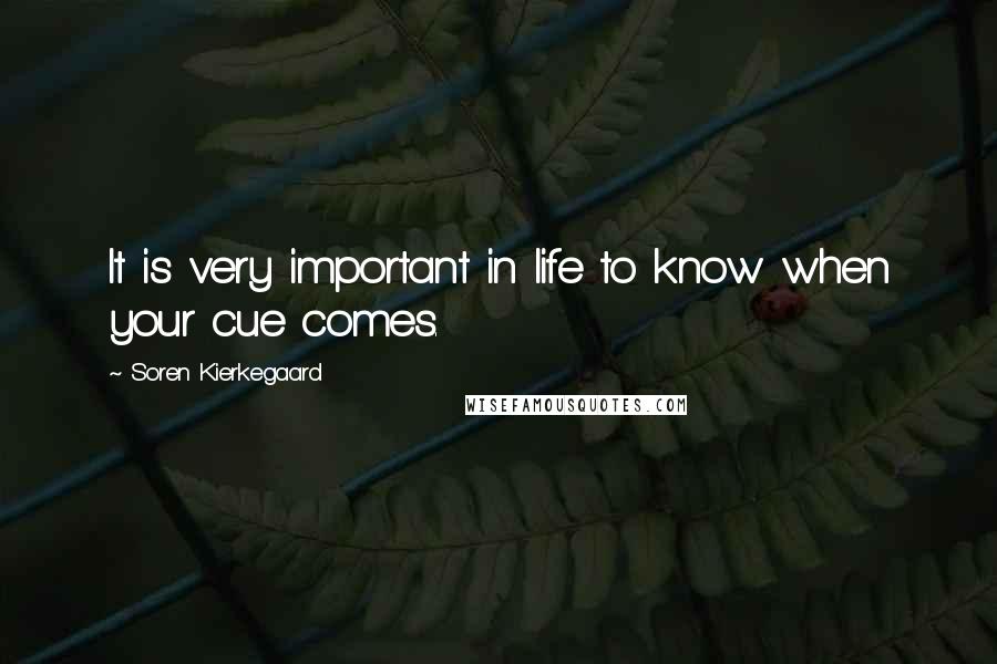 Soren Kierkegaard Quotes: It is very important in life to know when your cue comes.