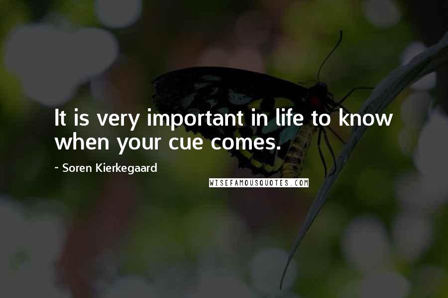 Soren Kierkegaard Quotes: It is very important in life to know when your cue comes.