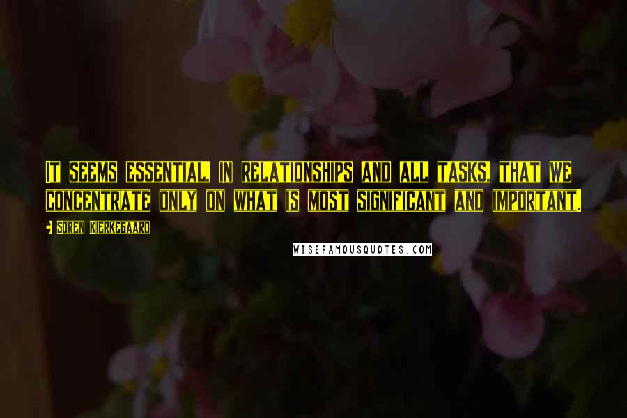 Soren Kierkegaard Quotes: It seems essential, in relationships and all tasks, that we concentrate only on what is most significant and important.