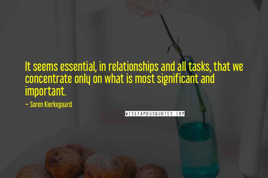 Soren Kierkegaard Quotes: It seems essential, in relationships and all tasks, that we concentrate only on what is most significant and important.