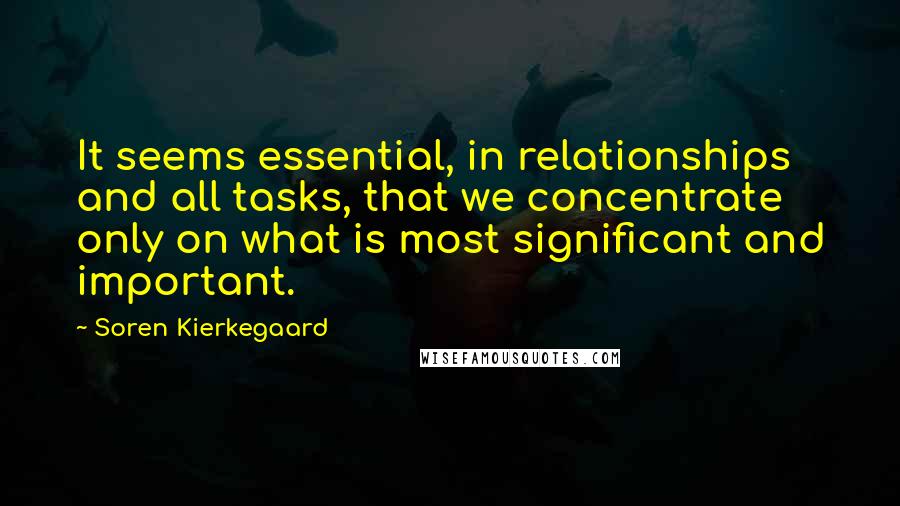 Soren Kierkegaard Quotes: It seems essential, in relationships and all tasks, that we concentrate only on what is most significant and important.