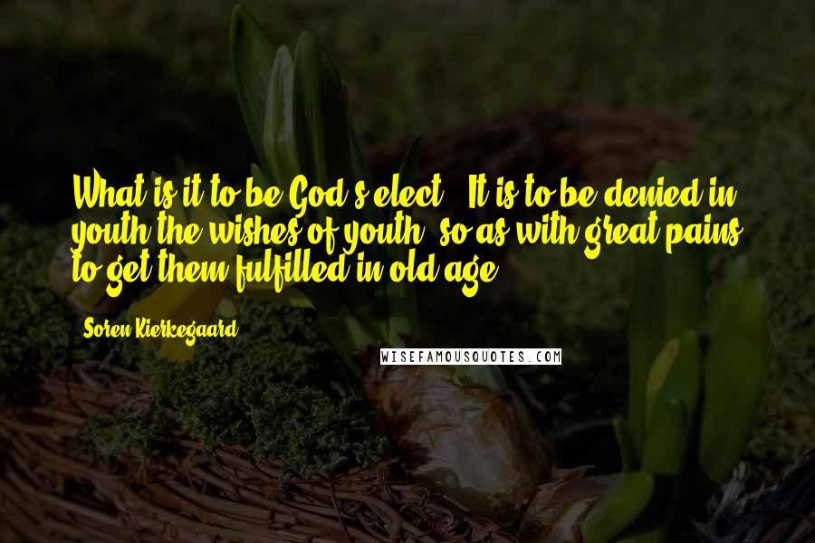 Soren Kierkegaard Quotes: What is it to be God's elect ? It is to be denied in youth the wishes of youth, so as with great pains to get them fulfilled in old age.