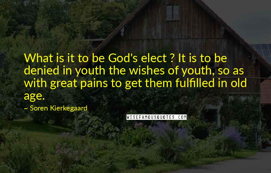 Soren Kierkegaard Quotes: What is it to be God's elect ? It is to be denied in youth the wishes of youth, so as with great pains to get them fulfilled in old age.