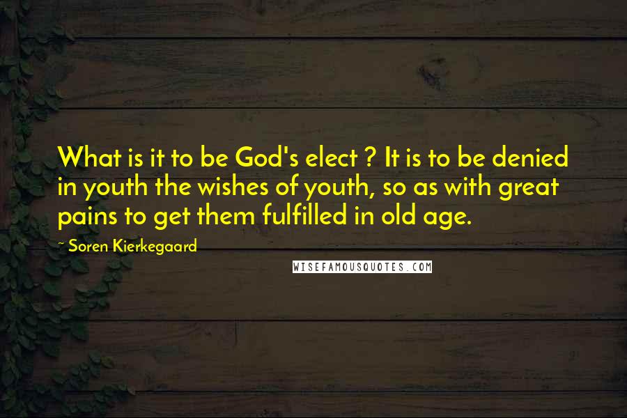 Soren Kierkegaard Quotes: What is it to be God's elect ? It is to be denied in youth the wishes of youth, so as with great pains to get them fulfilled in old age.