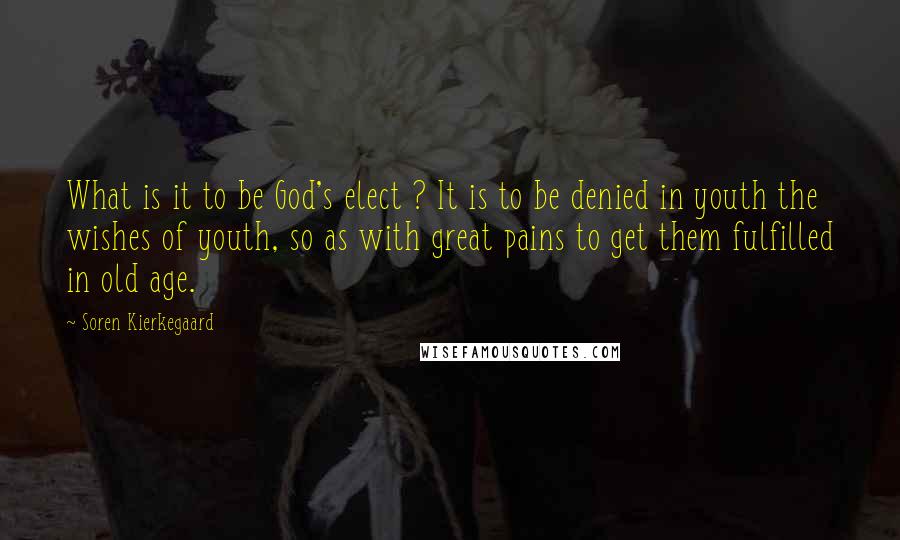 Soren Kierkegaard Quotes: What is it to be God's elect ? It is to be denied in youth the wishes of youth, so as with great pains to get them fulfilled in old age.