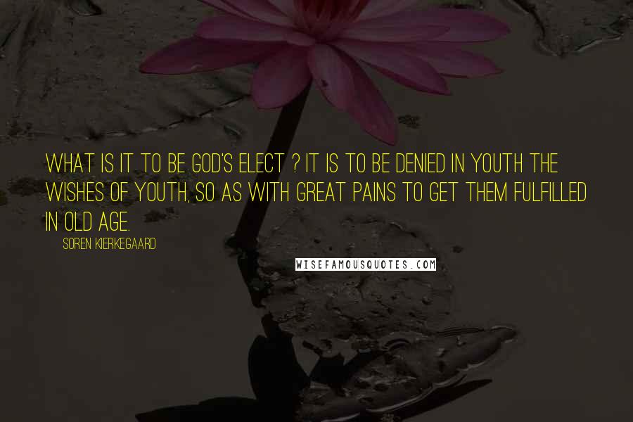 Soren Kierkegaard Quotes: What is it to be God's elect ? It is to be denied in youth the wishes of youth, so as with great pains to get them fulfilled in old age.