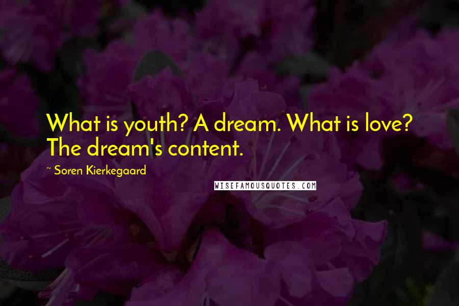 Soren Kierkegaard Quotes: What is youth? A dream. What is love? The dream's content.