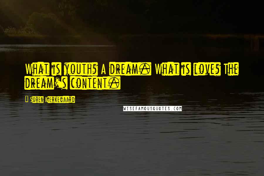 Soren Kierkegaard Quotes: What is youth? A dream. What is love? The dream's content.