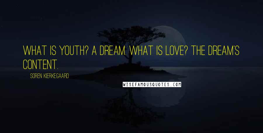 Soren Kierkegaard Quotes: What is youth? A dream. What is love? The dream's content.