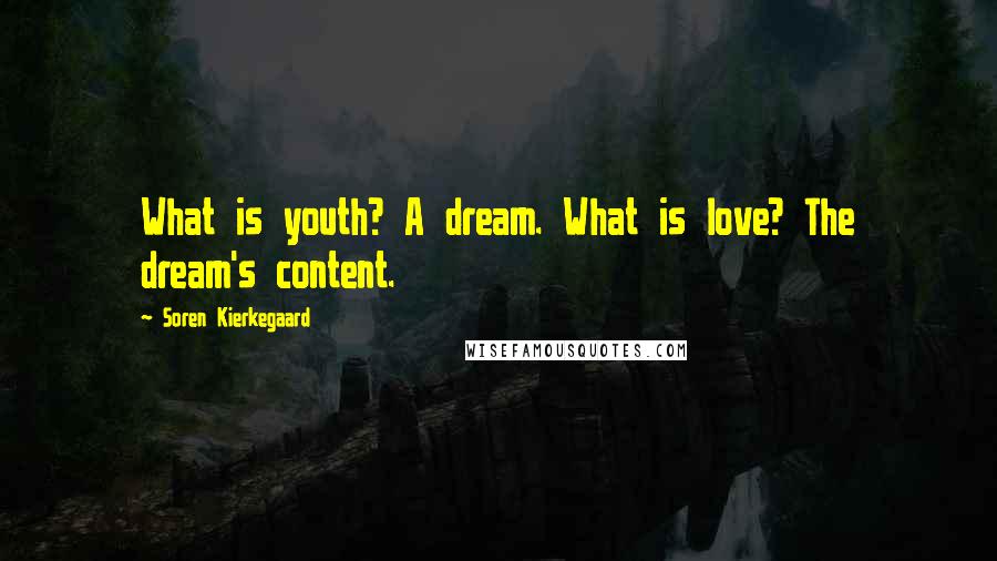 Soren Kierkegaard Quotes: What is youth? A dream. What is love? The dream's content.