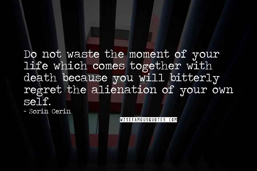 Sorin Cerin Quotes: Do not waste the moment of your life which comes together with death because you will bitterly regret the alienation of your own self.