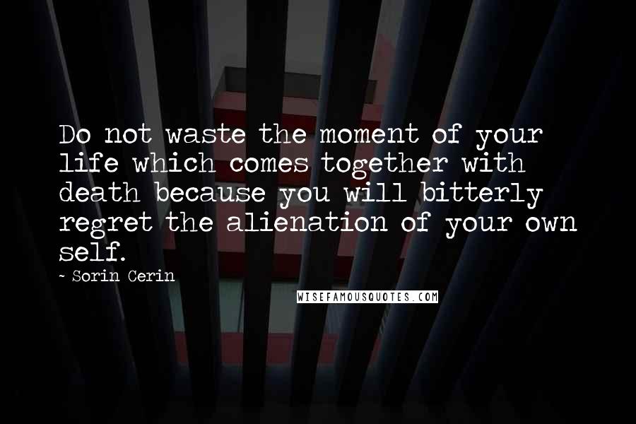 Sorin Cerin Quotes: Do not waste the moment of your life which comes together with death because you will bitterly regret the alienation of your own self.