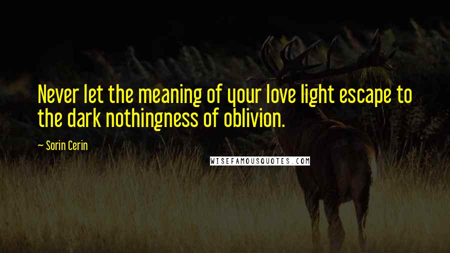 Sorin Cerin Quotes: Never let the meaning of your love light escape to the dark nothingness of oblivion.
