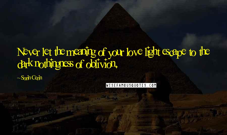 Sorin Cerin Quotes: Never let the meaning of your love light escape to the dark nothingness of oblivion.