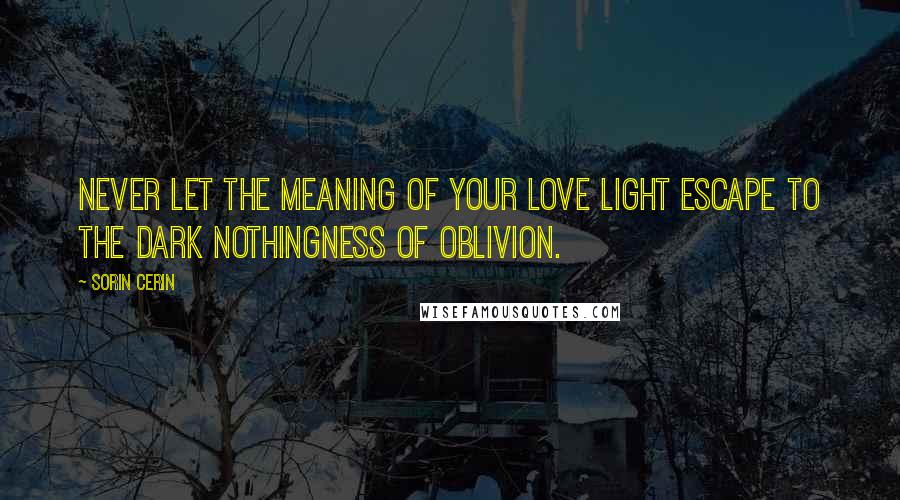 Sorin Cerin Quotes: Never let the meaning of your love light escape to the dark nothingness of oblivion.