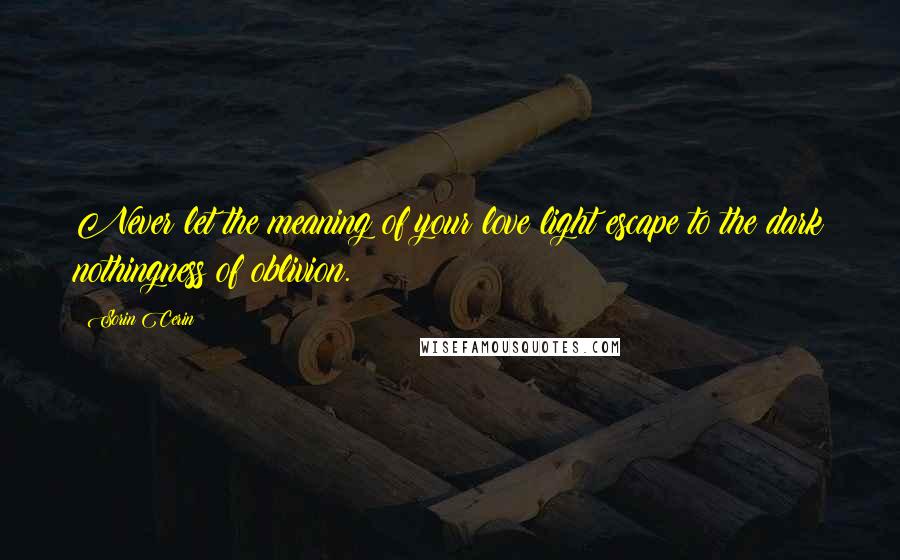 Sorin Cerin Quotes: Never let the meaning of your love light escape to the dark nothingness of oblivion.