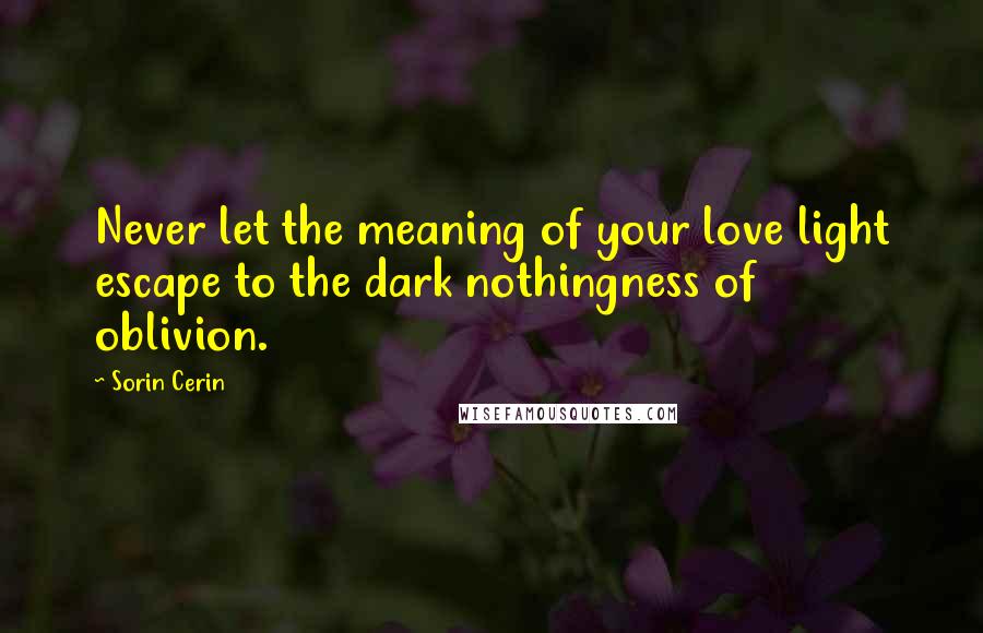 Sorin Cerin Quotes: Never let the meaning of your love light escape to the dark nothingness of oblivion.