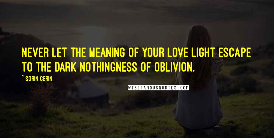 Sorin Cerin Quotes: Never let the meaning of your love light escape to the dark nothingness of oblivion.