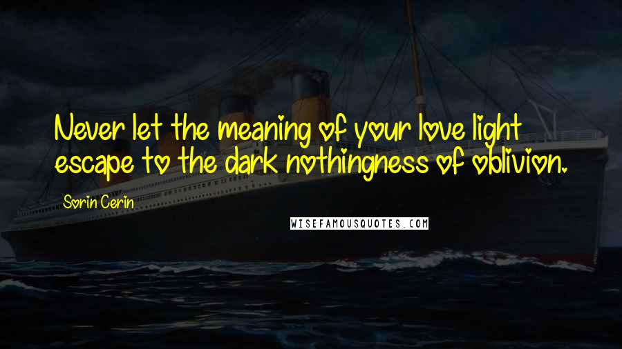 Sorin Cerin Quotes: Never let the meaning of your love light escape to the dark nothingness of oblivion.