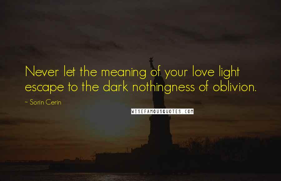 Sorin Cerin Quotes: Never let the meaning of your love light escape to the dark nothingness of oblivion.