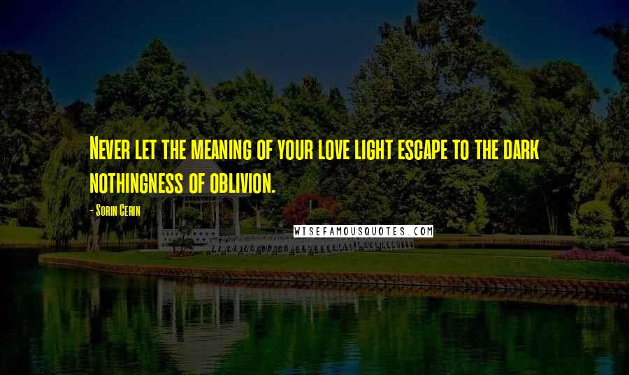 Sorin Cerin Quotes: Never let the meaning of your love light escape to the dark nothingness of oblivion.
