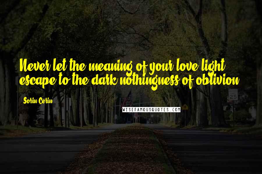 Sorin Cerin Quotes: Never let the meaning of your love light escape to the dark nothingness of oblivion.