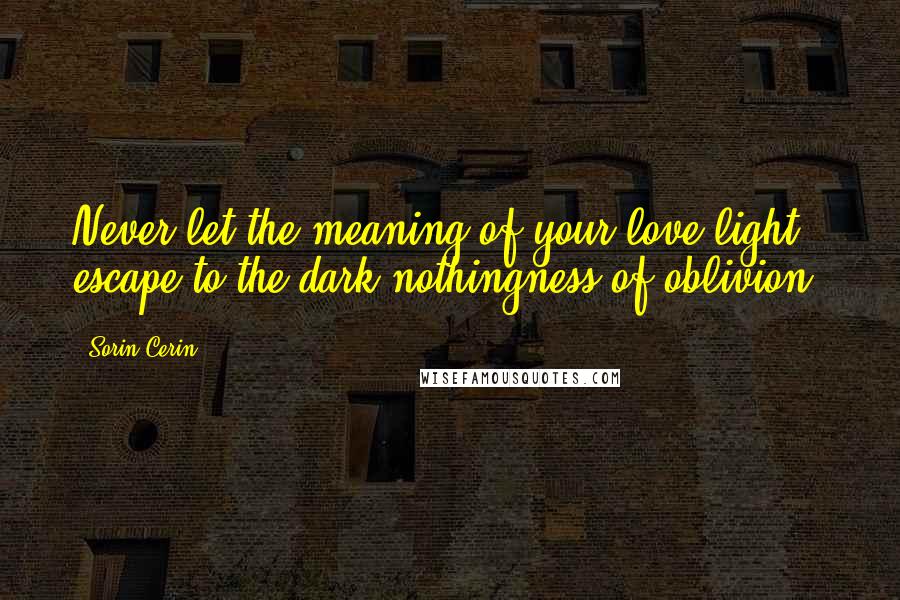 Sorin Cerin Quotes: Never let the meaning of your love light escape to the dark nothingness of oblivion.