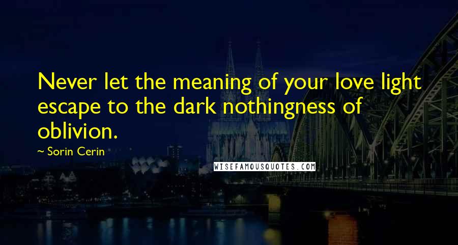 Sorin Cerin Quotes: Never let the meaning of your love light escape to the dark nothingness of oblivion.