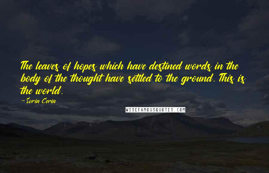 Sorin Cerin Quotes: The leaves of hopes which have destined words in the body of the thought have settled to the ground. This is the world.