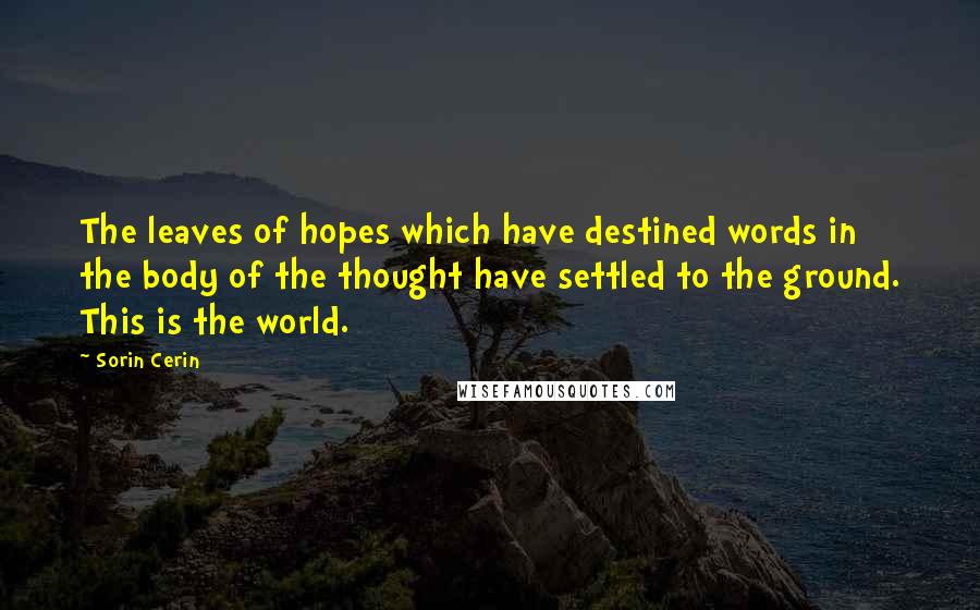 Sorin Cerin Quotes: The leaves of hopes which have destined words in the body of the thought have settled to the ground. This is the world.