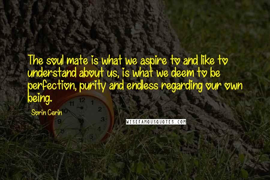 Sorin Cerin Quotes: The soul mate is what we aspire to and like to understand about us, is what we deem to be perfection, purity and endless regarding our own being.
