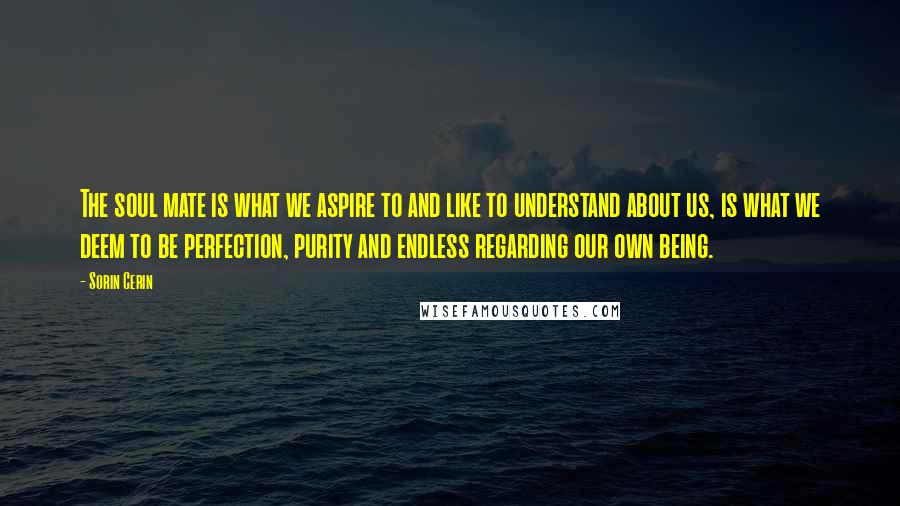 Sorin Cerin Quotes: The soul mate is what we aspire to and like to understand about us, is what we deem to be perfection, purity and endless regarding our own being.