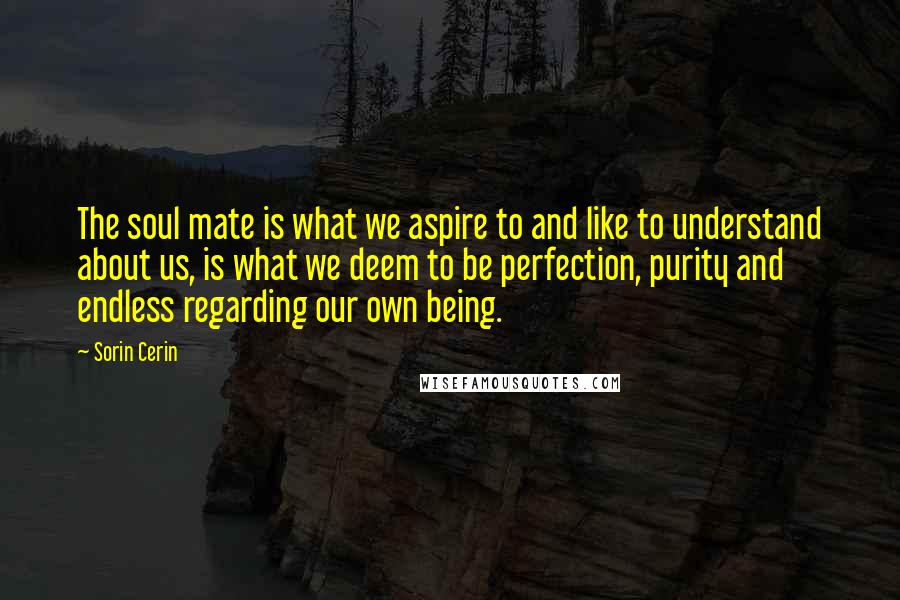 Sorin Cerin Quotes: The soul mate is what we aspire to and like to understand about us, is what we deem to be perfection, purity and endless regarding our own being.