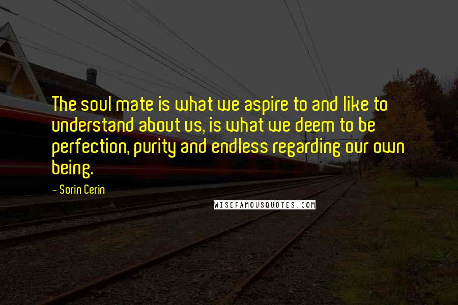 Sorin Cerin Quotes: The soul mate is what we aspire to and like to understand about us, is what we deem to be perfection, purity and endless regarding our own being.