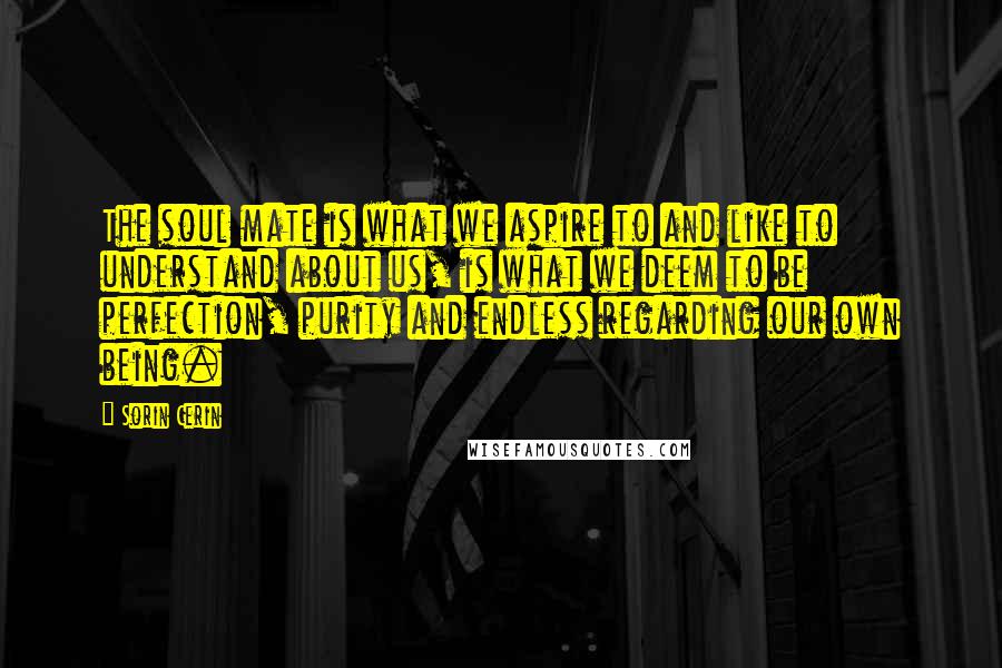 Sorin Cerin Quotes: The soul mate is what we aspire to and like to understand about us, is what we deem to be perfection, purity and endless regarding our own being.