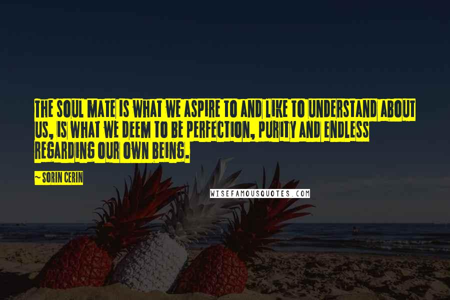Sorin Cerin Quotes: The soul mate is what we aspire to and like to understand about us, is what we deem to be perfection, purity and endless regarding our own being.