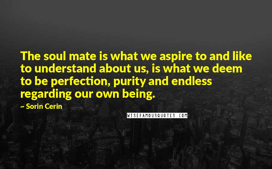 Sorin Cerin Quotes: The soul mate is what we aspire to and like to understand about us, is what we deem to be perfection, purity and endless regarding our own being.