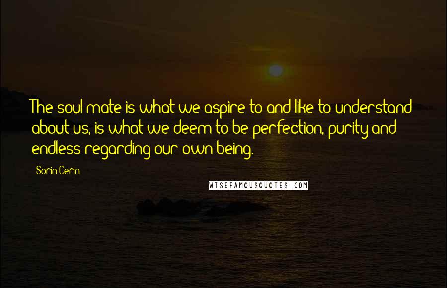 Sorin Cerin Quotes: The soul mate is what we aspire to and like to understand about us, is what we deem to be perfection, purity and endless regarding our own being.