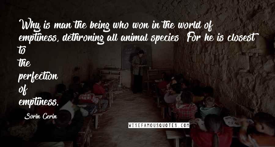 Sorin Cerin Quotes: Why is man the being who won in the world of emptiness, dethroning all animal species? For he is closest to the perfection of emptiness.