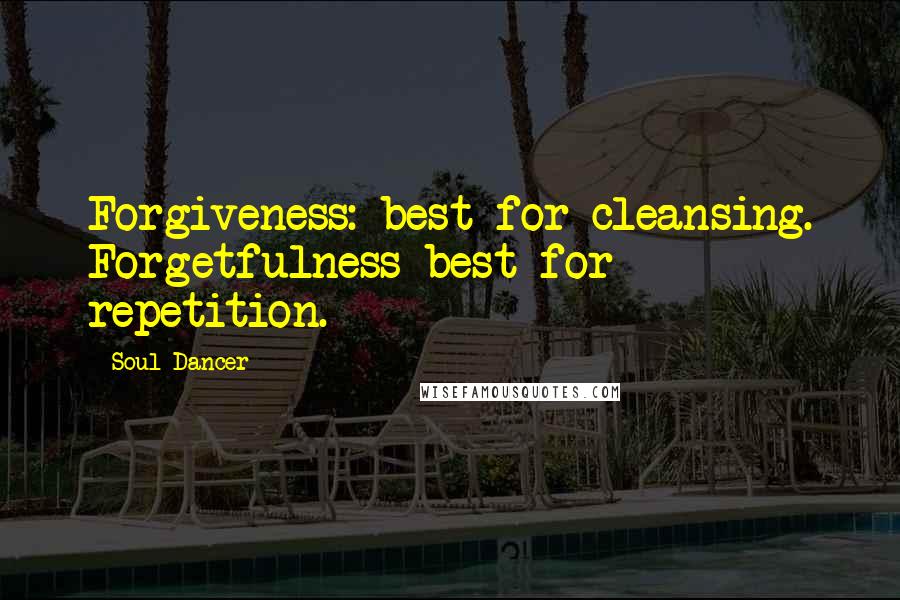 Soul Dancer Quotes: Forgiveness: best for cleansing. Forgetfulness best for repetition.