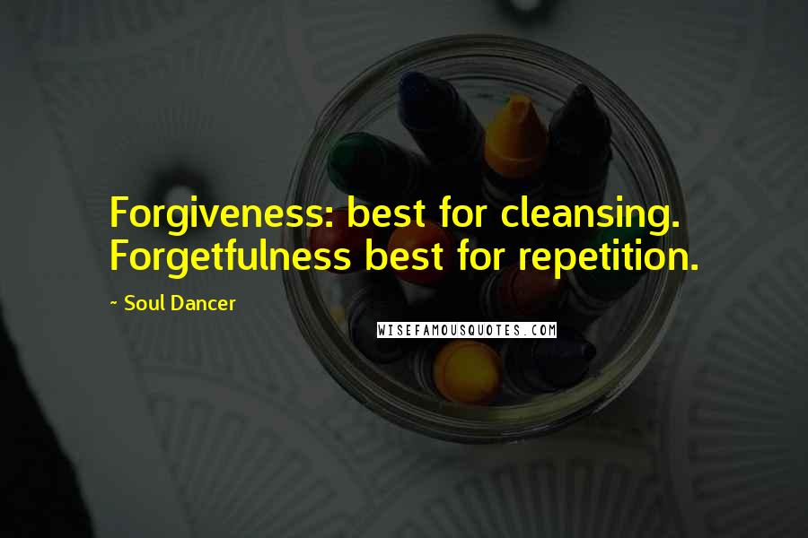 Soul Dancer Quotes: Forgiveness: best for cleansing. Forgetfulness best for repetition.