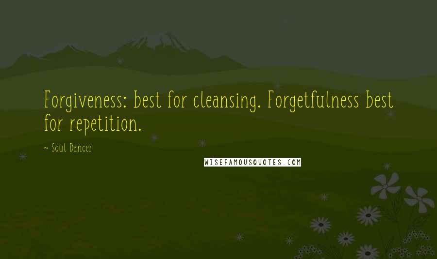 Soul Dancer Quotes: Forgiveness: best for cleansing. Forgetfulness best for repetition.