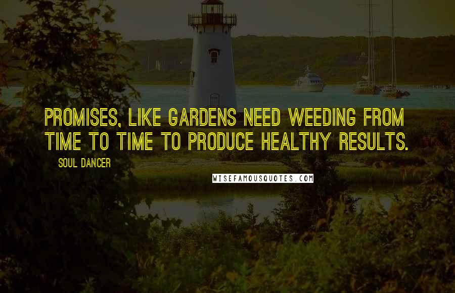 Soul Dancer Quotes: Promises, like gardens need weeding from time to time to produce healthy results.