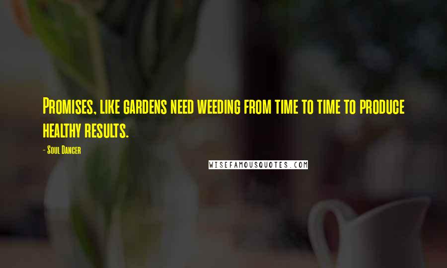 Soul Dancer Quotes: Promises, like gardens need weeding from time to time to produce healthy results.