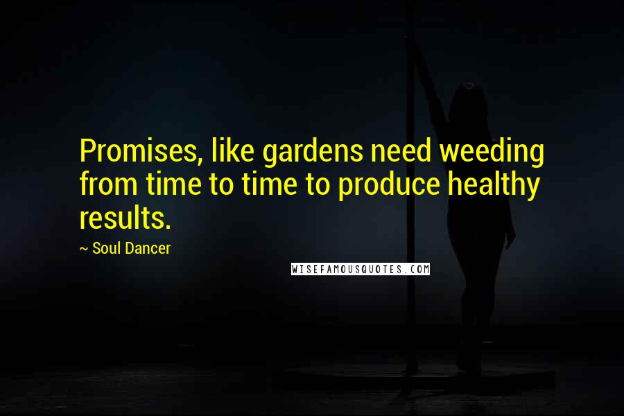 Soul Dancer Quotes: Promises, like gardens need weeding from time to time to produce healthy results.