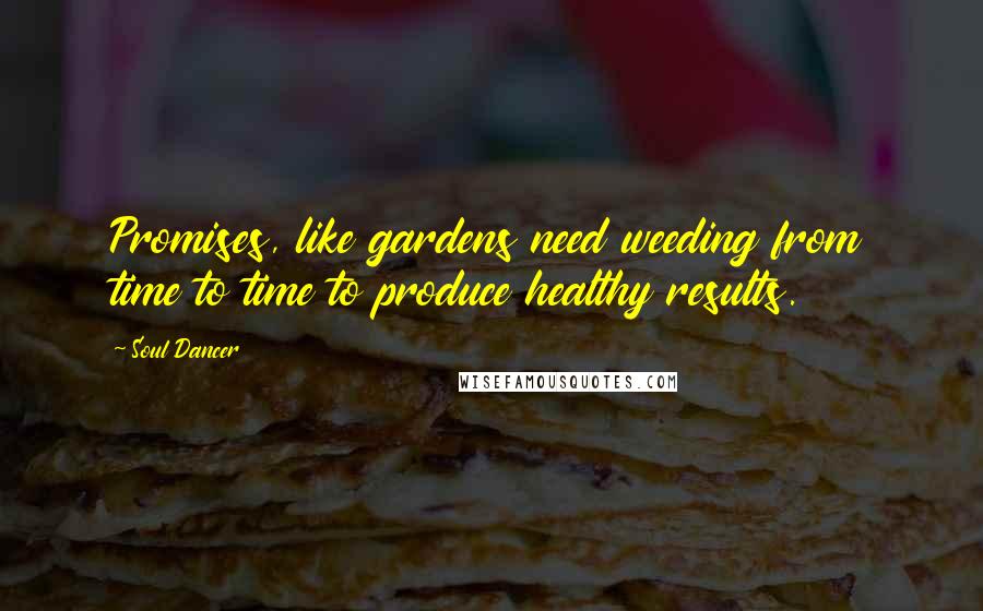 Soul Dancer Quotes: Promises, like gardens need weeding from time to time to produce healthy results.