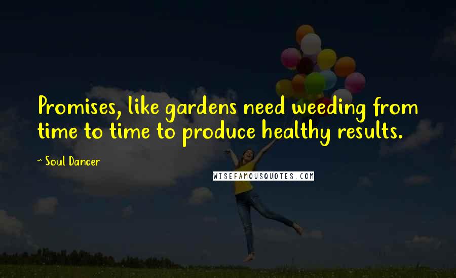 Soul Dancer Quotes: Promises, like gardens need weeding from time to time to produce healthy results.