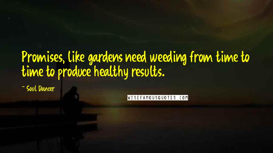 Soul Dancer Quotes: Promises, like gardens need weeding from time to time to produce healthy results.