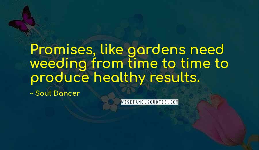 Soul Dancer Quotes: Promises, like gardens need weeding from time to time to produce healthy results.