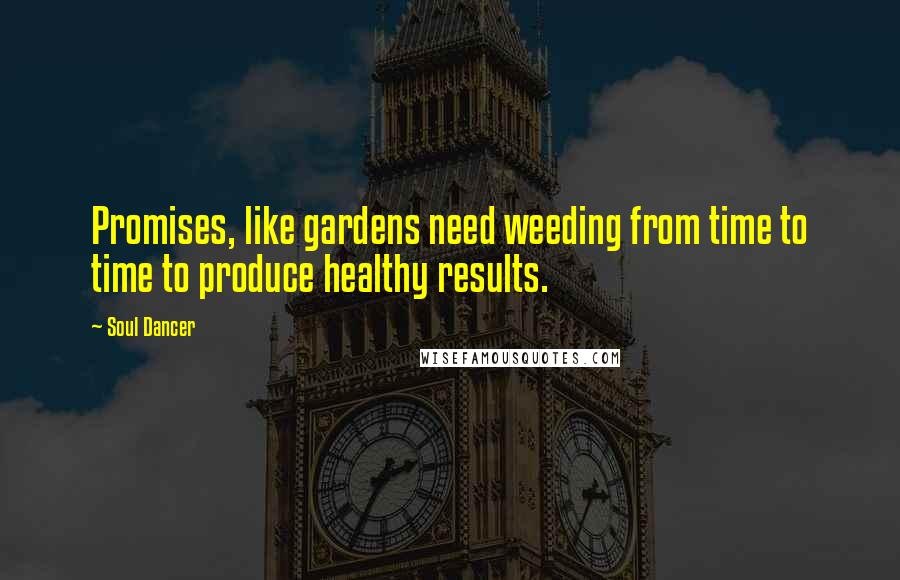 Soul Dancer Quotes: Promises, like gardens need weeding from time to time to produce healthy results.